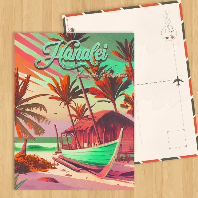 Hanalei Kauai Hawaii tropical sunset palm tree 60s Postcard (Creator Uploaded)