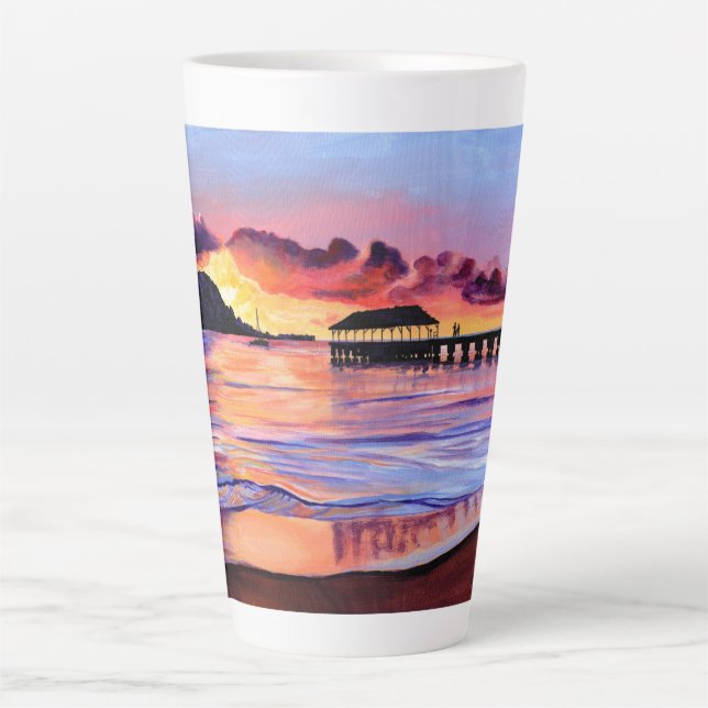 Hanalei Pier Sunset Kauai Beach Latte Mug (Front)