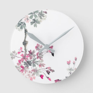 Hanami   Blooming sakura branch Round Clock