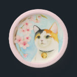 Hanami | Calico Cat and Cherry Blossom Watercolor Paper Plate<br><div class="desc">This is a watercolor illustration of a calico cat looking up at and enjoying the cherry blossom. “Hanami” is a Japanese tradition where people celebrate and party under the cherry blossom trees when they are in full bloom. Painted with Holbein and Winsor and Newton watercolor paints on Arches hot pressed...</div>