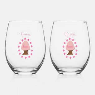 Hanami Japanese Cherry Tree Custom Names Stemless Wine Glass