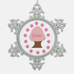 Hanami Japanese Cherry Tree Snowflake Pewter Christmas Ornament
