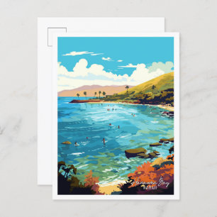 Hanauma Bay Hawaii Art vintage travel illustration Postcard