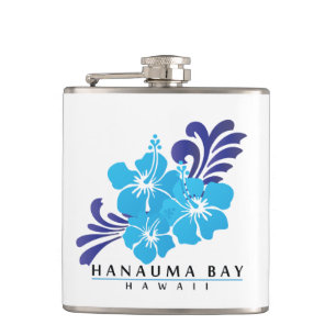 Hanauma Bay Hawaii Hibiscus Flowers Hip Flask