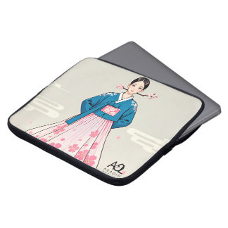 Hanbok Woman with Blue Top and Cherry Blossom Moti Laptop Sleeve