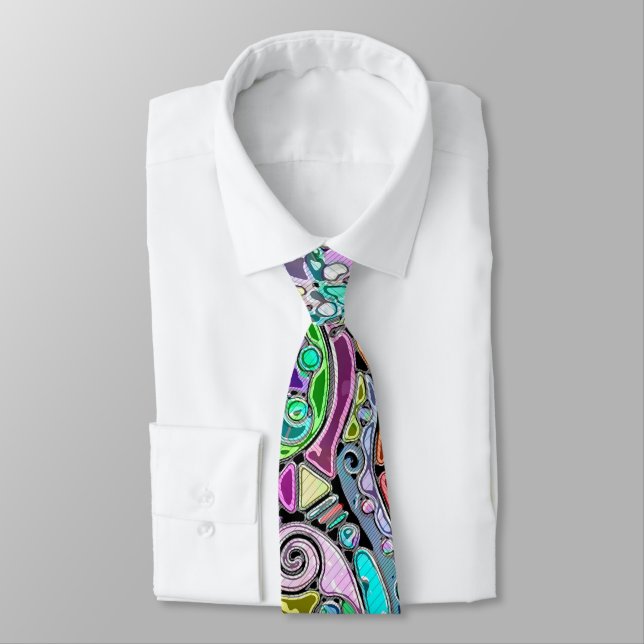 Hand And Digitally Painted Pattern Art 10 Tie (Tied)
