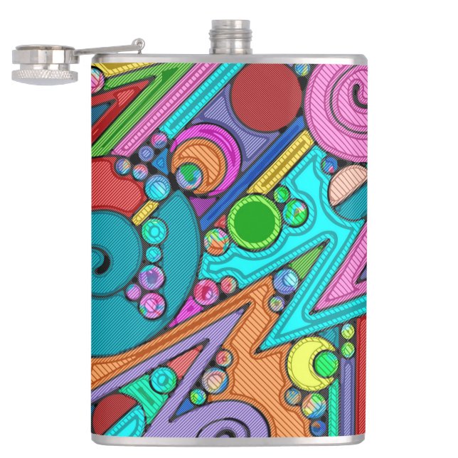 Hand And Digitally Painted Pattern Art 12 Hip Flask (Opened)