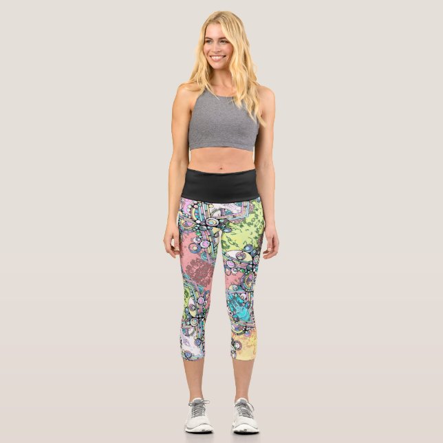 Hand And Digitally Painted Pattern Art 17 Capri Leggings (Front)