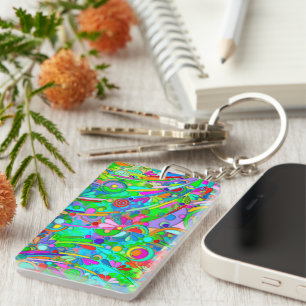 Hand And Digitally Painted Pattern Art 18 Key Ring