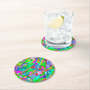 Hand And Digitally Painted Pattern Art 18 Round Paper Coaster