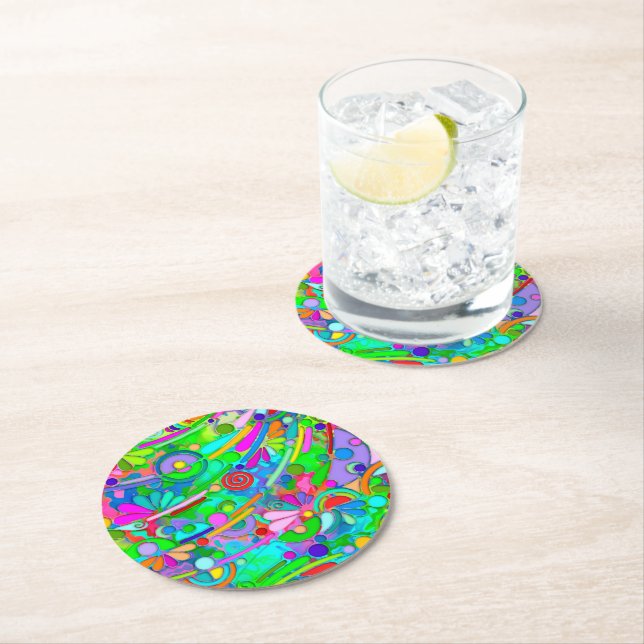 Hand And Digitally Painted Pattern Art 18 Round Paper Coaster (Insitu)