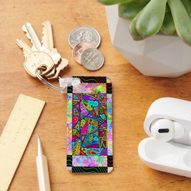 Hand And Digitally Painted Pattern Art 1 Key Ring (Desk)