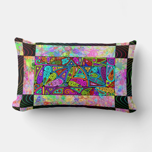 Hand And Digitally Painted Pattern Art 1 Lumbar Cushion (Front)