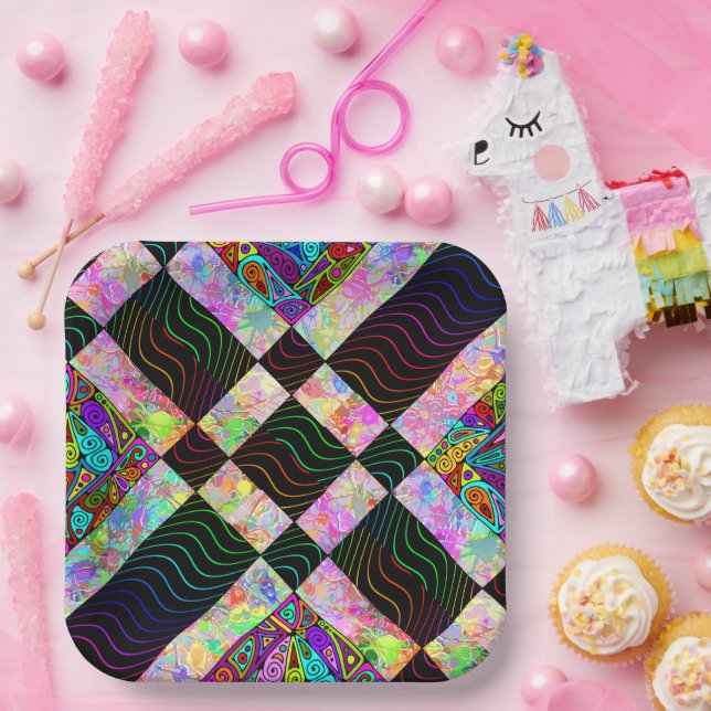 Hand And Digitally Painted Pattern Art 1 Paper Plate (Party)