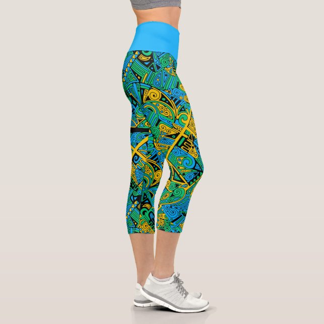 Hand And Digitally Painted Pattern Art 21 Capri Leggings (Right)