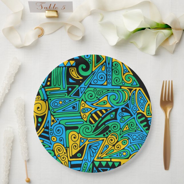 Hand And Digitally Painted Pattern Art 21 Paper Plate (Wedding)
