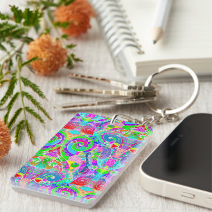 Hand And Digitally Painted Pattern Art 22 Key Ring