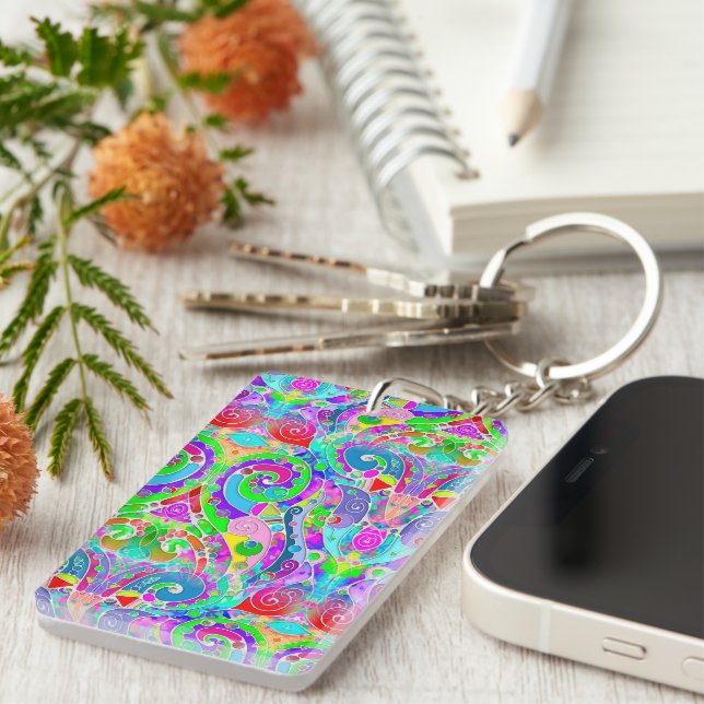 Hand And Digitally Painted Pattern Art 22 Key Ring (Front Right)
