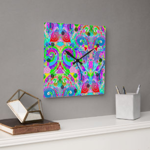 Hand And Digitally Painted Pattern Art 22 Square Wall Clock