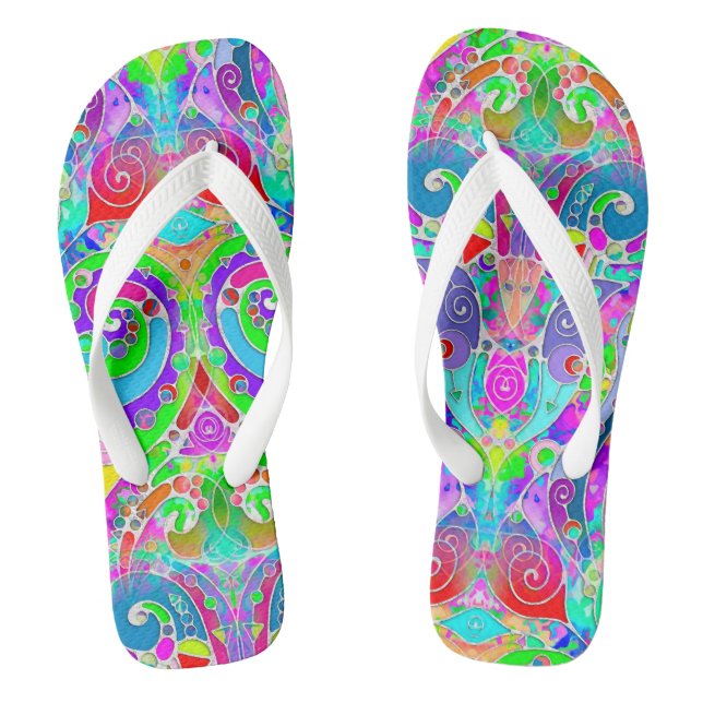 Hand And Digitally Painted Pattern Art 22 Thongs (Footbed)