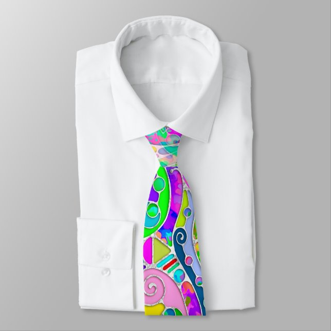 Hand And Digitally Painted Pattern Art 22 Tie (Tied)