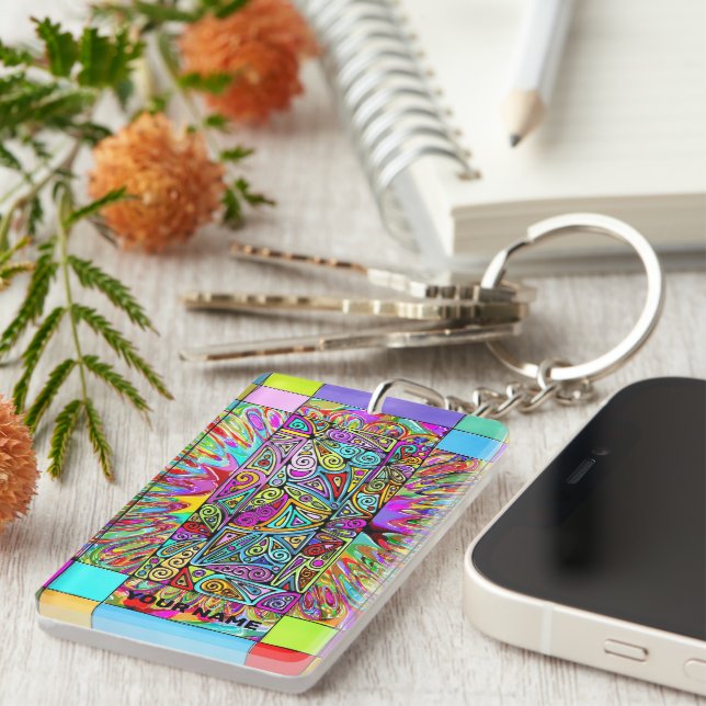 Hand And Digitally Painted Pattern Art 4 Key Ring (Front Right)