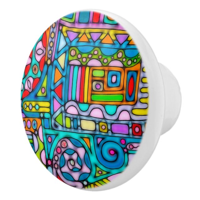 Hand And Digitally Painted Pattern Art 53 Ceramic Knob (Right)