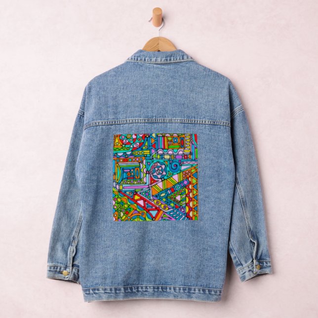 Hand And Digitally Painted Pattern Art 53 Denim Jacket (Hangar)