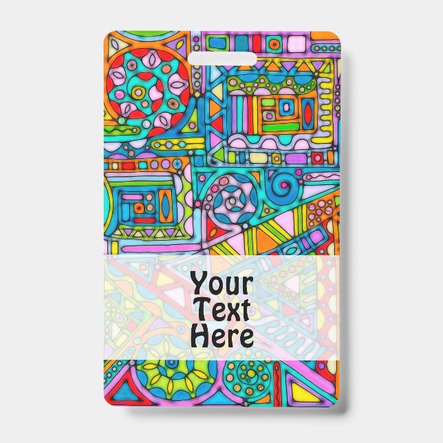 Hand And Digitally Painted Pattern Art 53 ID Badge (Front)