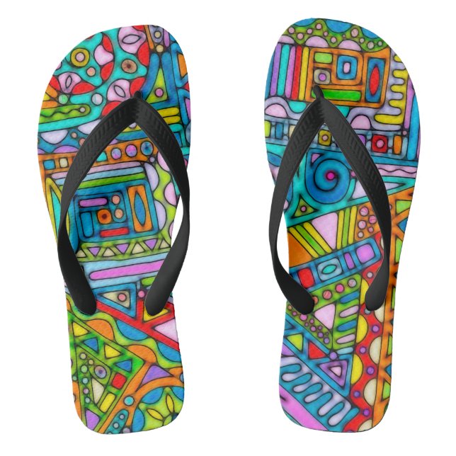 Hand And Digitally Painted Pattern Art 53 Thongs (Footbed)