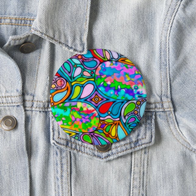 Hand And Digitally Painted Pattern Art 54 10 Cm Round Badge (In Situ)