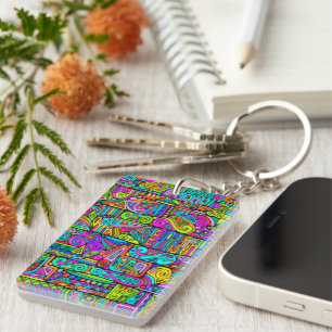 Hand And Digitally Painted Pattern Art 5 Key Ring
