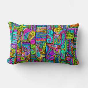 Hand And Digitally Painted Pattern Art 5 Lumbar Cushion