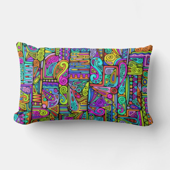 Hand And Digitally Painted Pattern Art 5 Lumbar Cushion (Front)