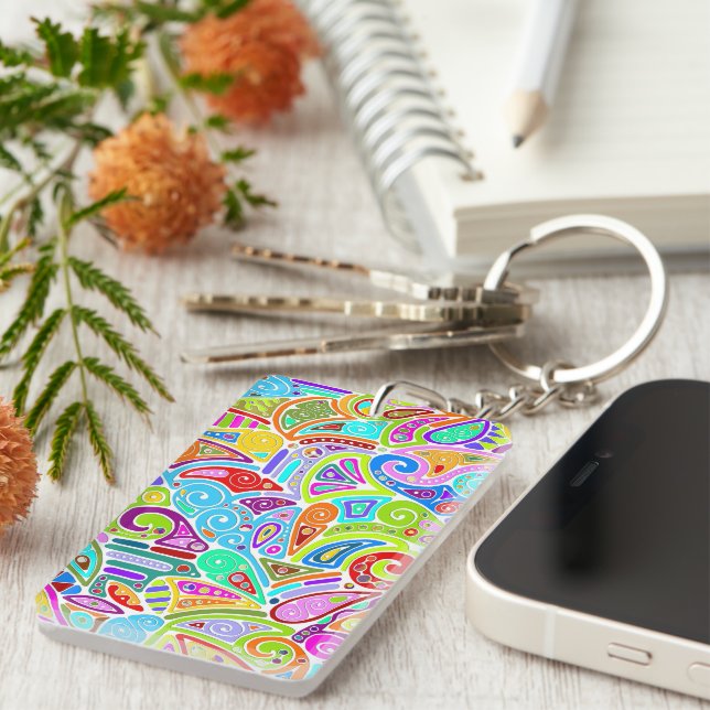 Hand And Digitally Painted Pattern Art 7 Key Ring (Front Right)