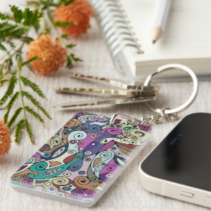 Hand And Digitally Painted Pattern Art 8 Key Ring