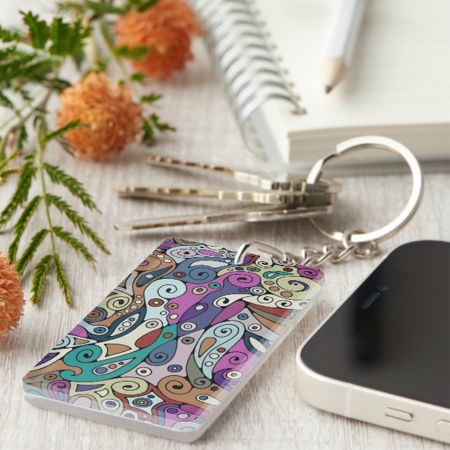 Hand And Digitally Painted Pattern Art 8 Key Ring (Front Right)