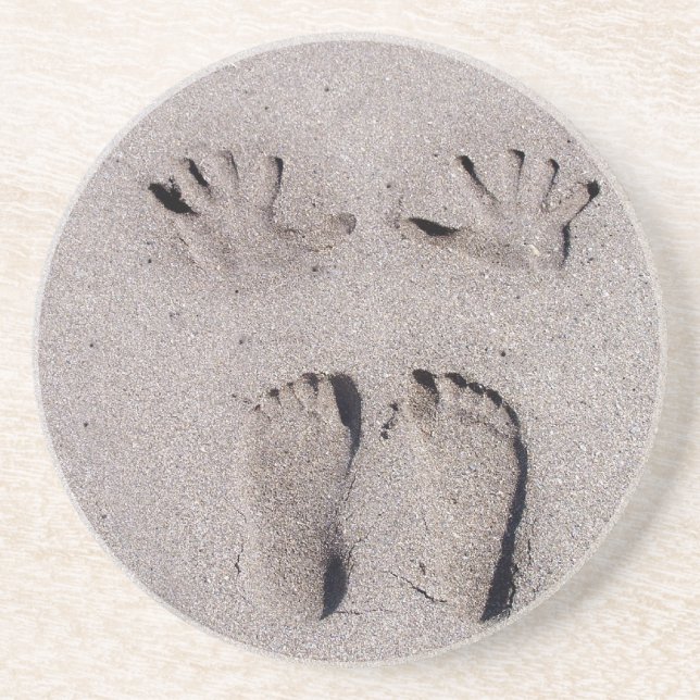 Hand and Feet prints in Florida beach sand Coaster (Front)