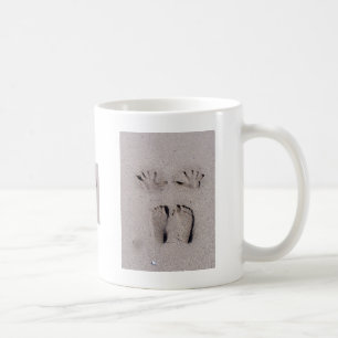 Hand and Feet prints in Florida beach sand Coffee Mug