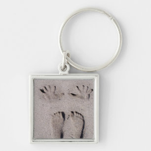 Hand and Feet prints in Florida beach sand Key Ring