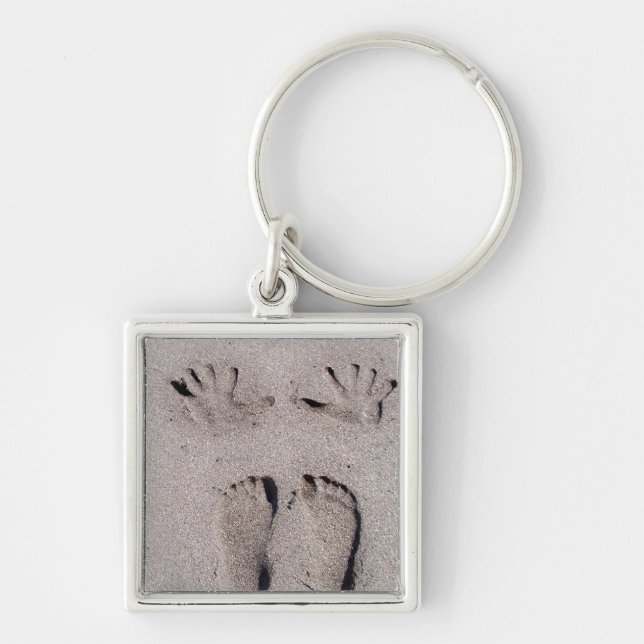 Hand and Feet prints in Florida beach sand Key Ring (Front)