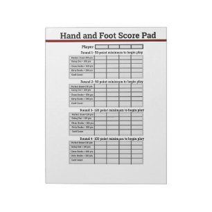 Hand and Foot Card Game Score Pad