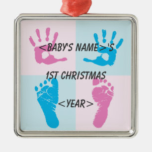 Hand and Foot Print Baby's 1st Christmas Metal Tree Decoration