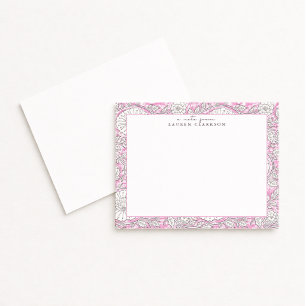 Hand Block Inspired Pink Floral Border Note Card