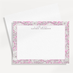 Hand Block Inspired Pink Floral Border Note Card
