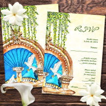 Hand-Blue Arch Baroque Mexican Wedding RSVP Card