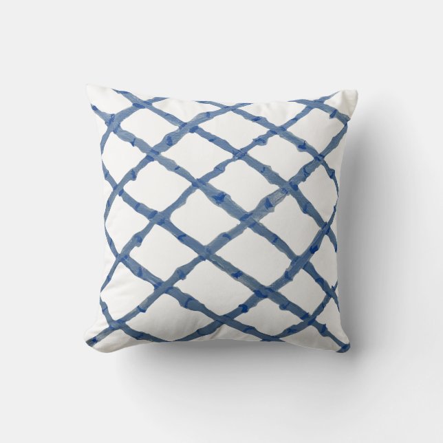 Hand Blue Chinoiserie Fretwork Pillow Throw Pillow (Front)