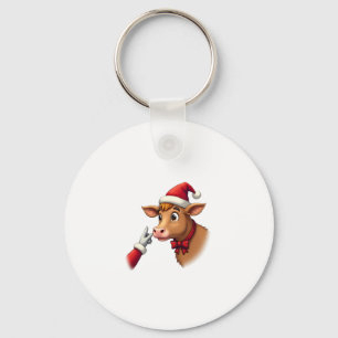 Hand Boop Christmas Highland Cow Santa Clause Farm Key Ring