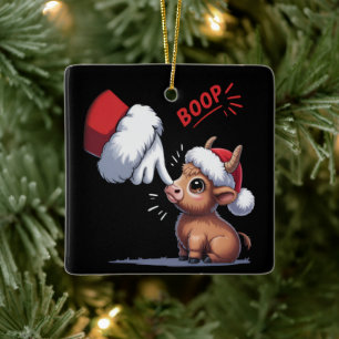 Hand Boop Christmas Highland Cow Santa Farmer Ceramic Ornament