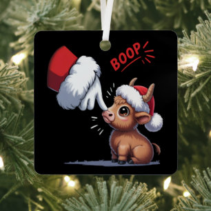 Hand Boop Christmas Highland Cow Santa Farmer Metal Tree Decoration